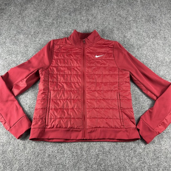 Nike Therma-Fit Jacket Womens Large Red Running Quilted Full Zip Athletic Train - Picture 1 of 7